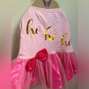 Pet Designer Christmas Holiday Pink Dress Ho Ho Ho for Dogs and Cats